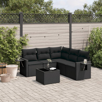 6-tlg. Garten-Sofagarnitur mit Kissen Schwarz Poly Rattan