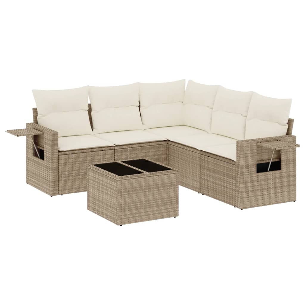 6-tlg. Garten-Sofagarnitur mit Kissen Beige Poly Rattan