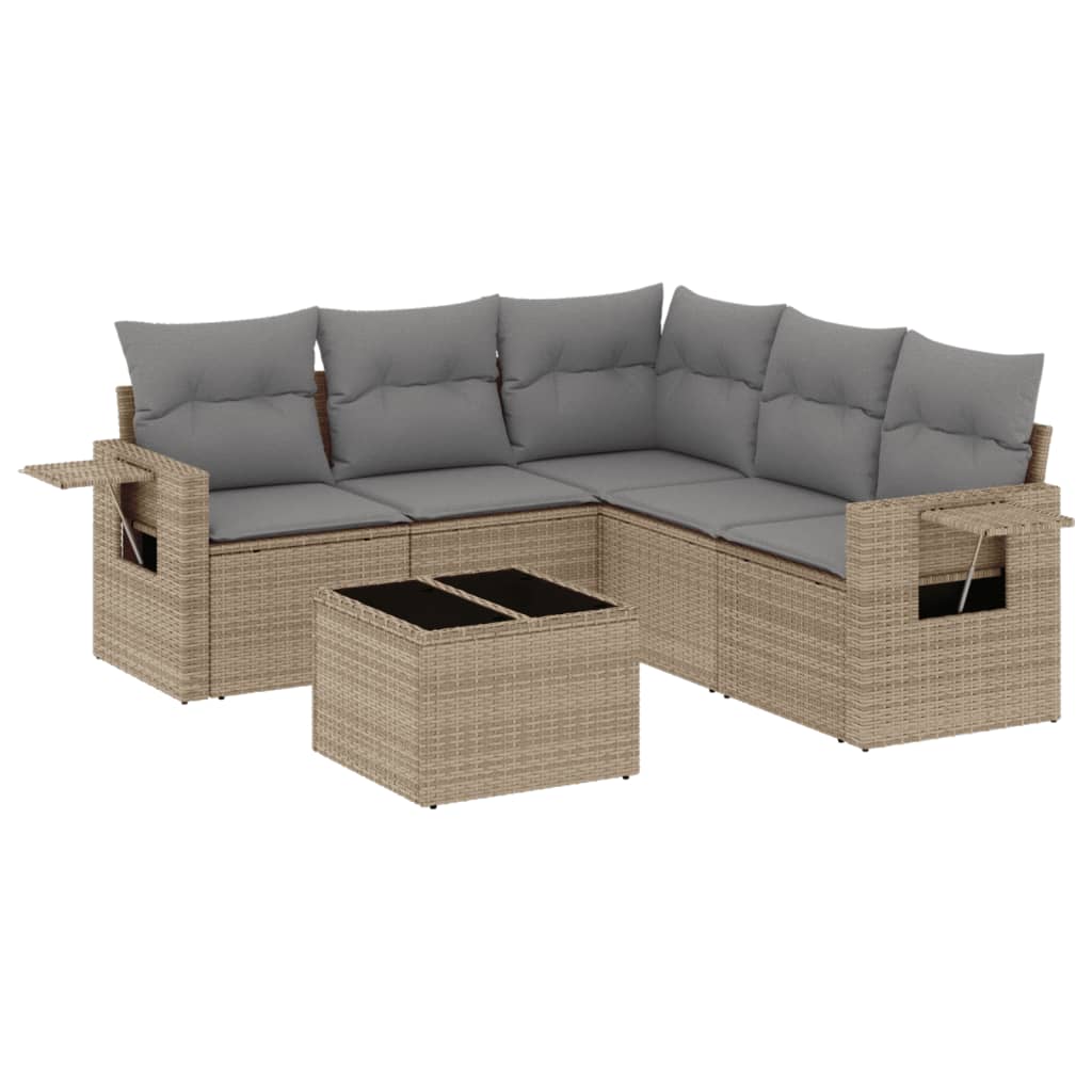 6-tlg. Garten-Sofagarnitur mit Kissen Beige Poly Rattan