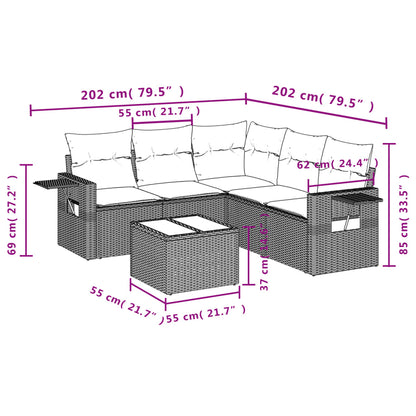 6-tlg. Garten-Sofagarnitur mit Kissen Beige Poly Rattan