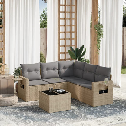 6-tlg. Garten-Sofagarnitur mit Kissen Beige Poly Rattan