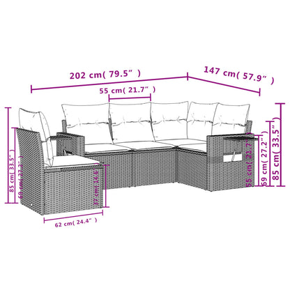 5-tlg. Garten-Sofagarnitur mit Kissen Grau Poly Rattan