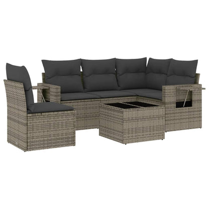 6-tlg. Garten-Sofagarnitur mit Kissen Schwarz Poly Rattan