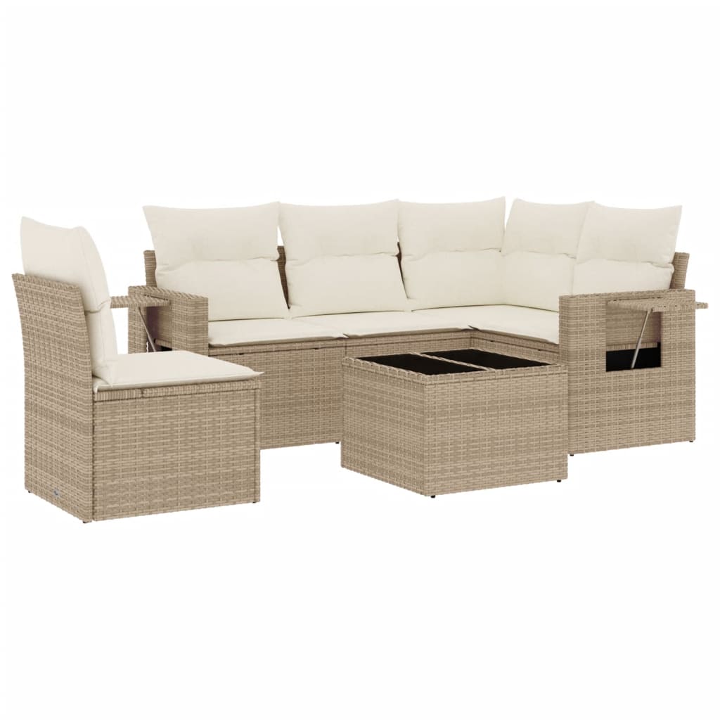 6-tlg. Garten-Sofagarnitur mit Kissen Beige Poly Rattan