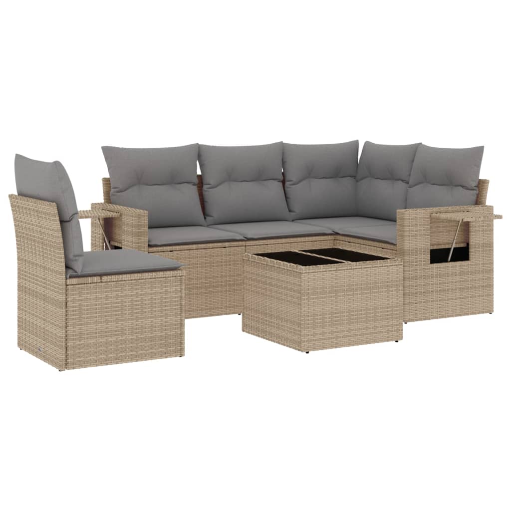 6-tlg. Garten-Sofagarnitur mit Kissen Beige Poly Rattan