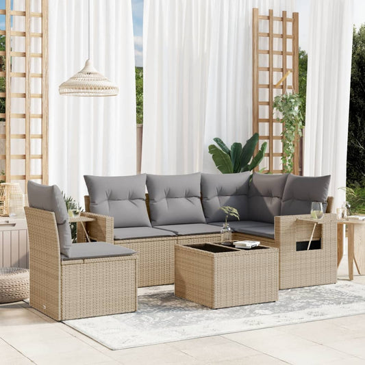 6-tlg. Garten-Sofagarnitur mit Kissen Beige Poly Rattan