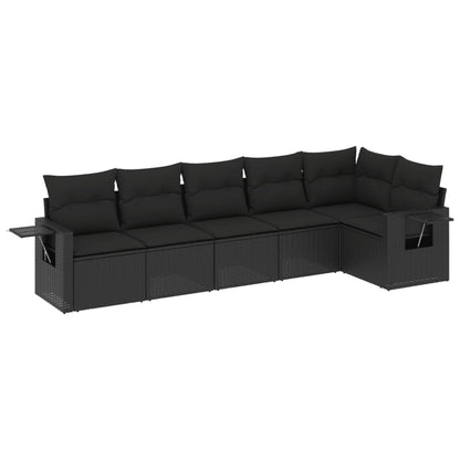 6-tlg. Garten-Sofagarnitur mit Kissen Schwarz Poly Rattan