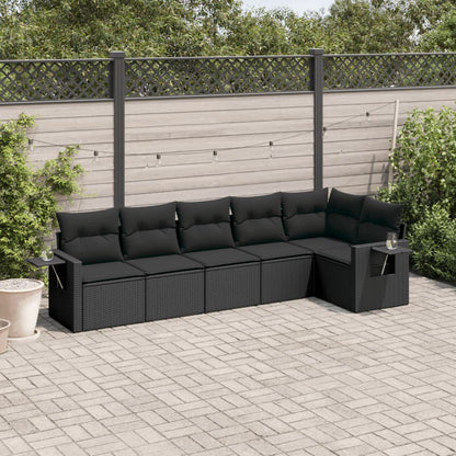 6-tlg. Garten-Sofagarnitur mit Kissen Schwarz Poly Rattan