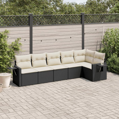 6-tlg. Garten-Sofagarnitur mit Kissen Schwarz Poly Rattan