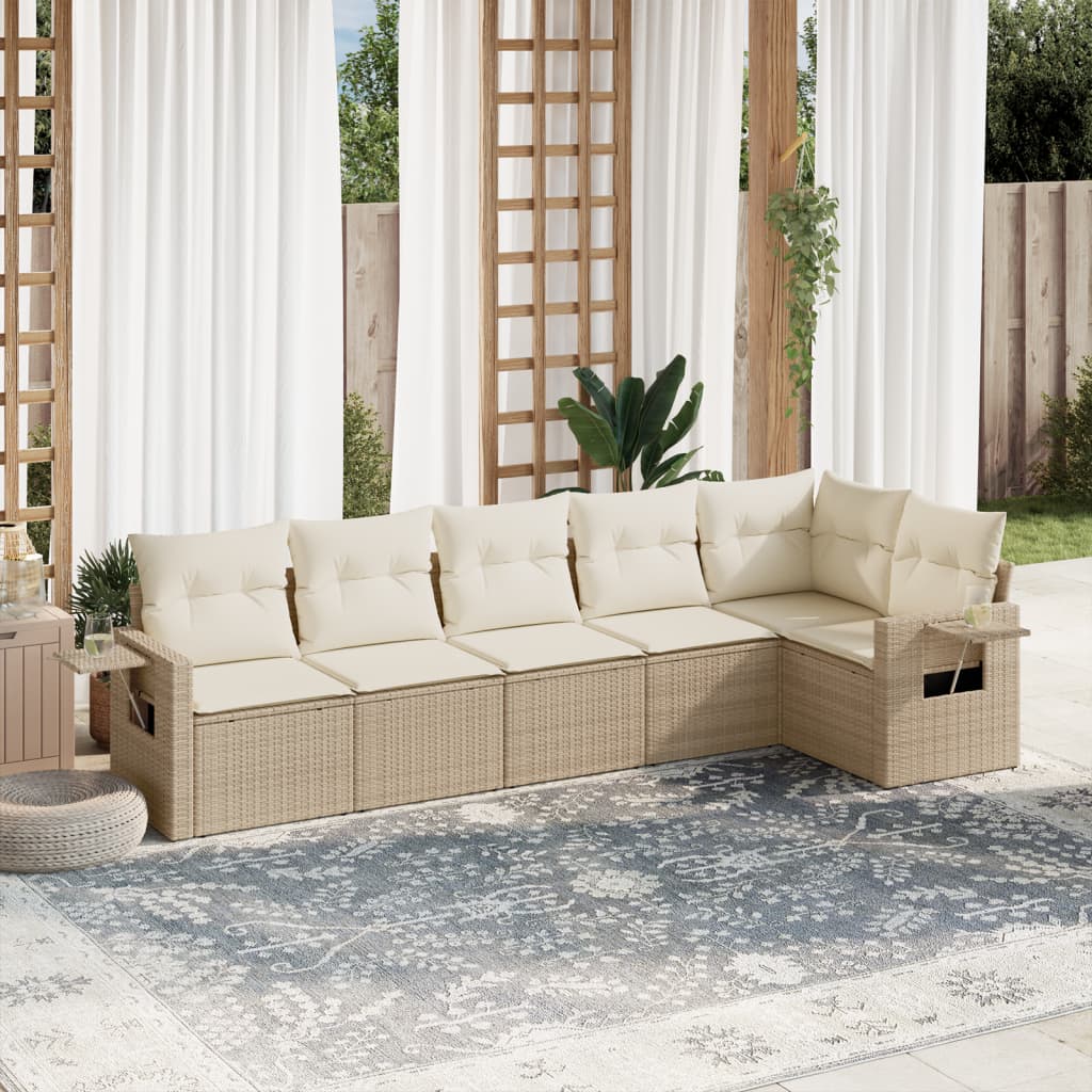 6-tlg. Garten-Sofagarnitur mit Kissen Beige Poly Rattan