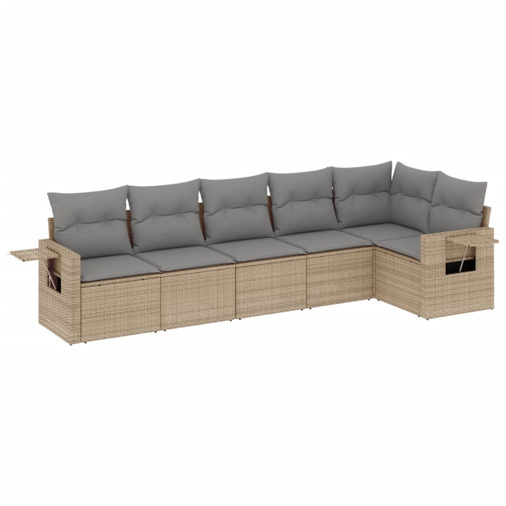 6-tlg. Garten-Sofagarnitur mit Kissen Beige Poly Rattan