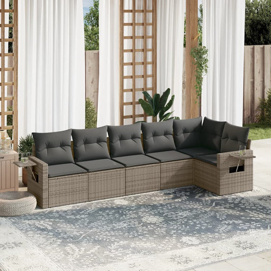 6-tlg. Garten-Sofagarnitur mit Kissen Grau Poly Rattan