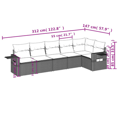 6-tlg. Garten-Sofagarnitur mit Kissen Braun Poly Rattan