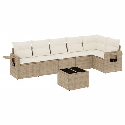 7-tlg. Garten-Sofagarnitur mit Kissen Beige Poly Rattan