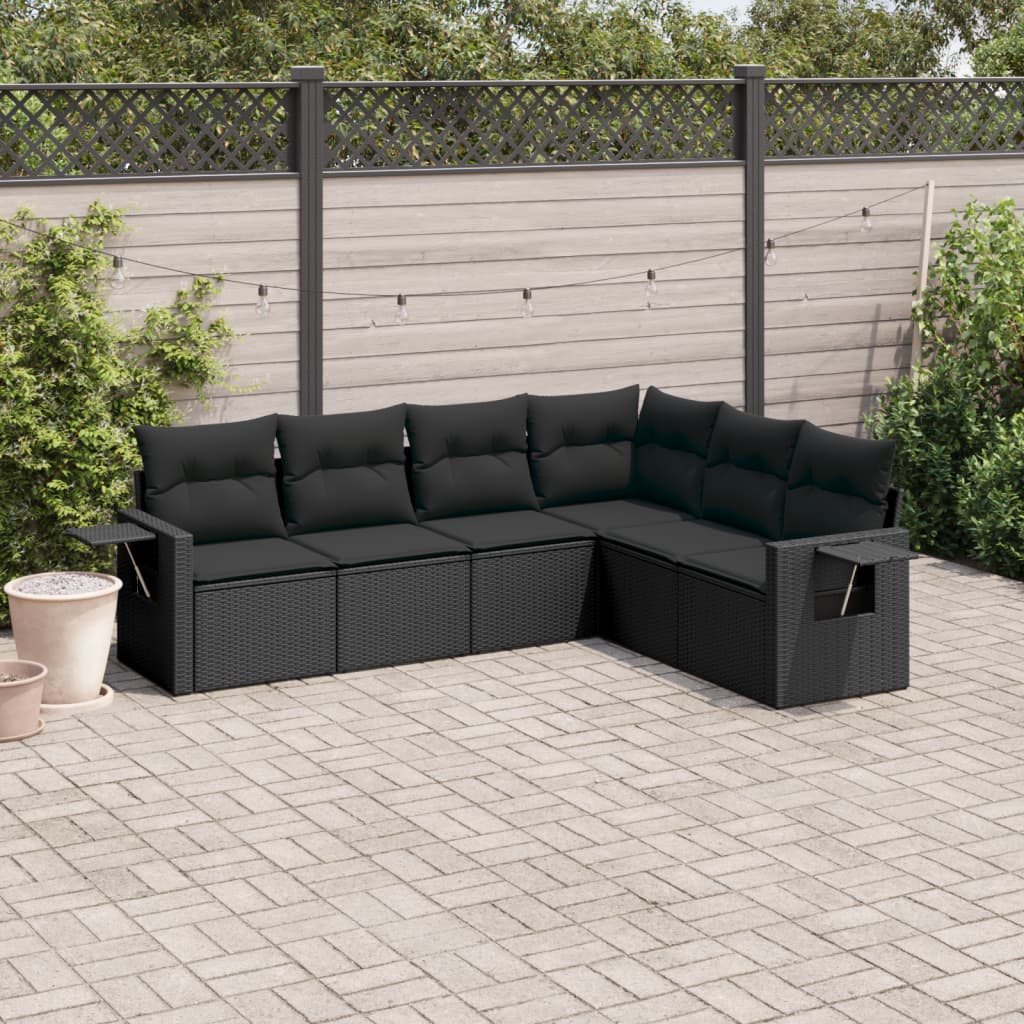 6-tlg. Garten-Sofagarnitur mit Kissen Schwarz Poly Rattan