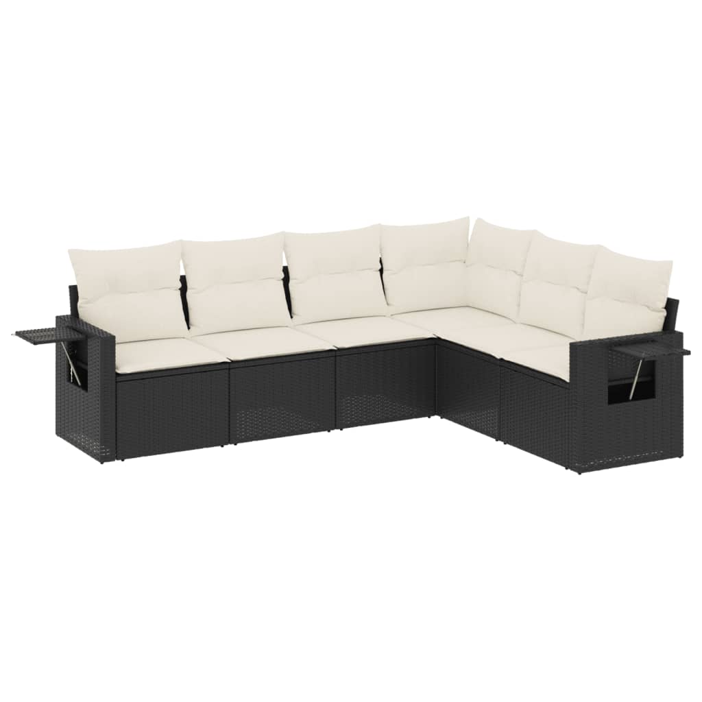 6-tlg. Garten-Sofagarnitur mit Kissen Schwarz Poly Rattan