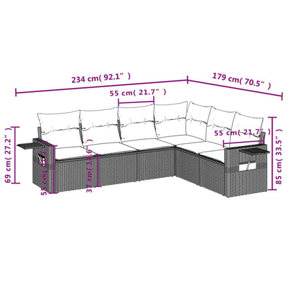 6-tlg. Garten-Sofagarnitur mit Kissen Schwarz Poly Rattan