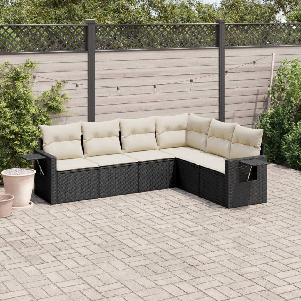 6-tlg. Garten-Sofagarnitur mit Kissen Schwarz Poly Rattan