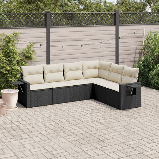 6-tlg. Garten-Sofagarnitur mit Kissen Schwarz Poly Rattan