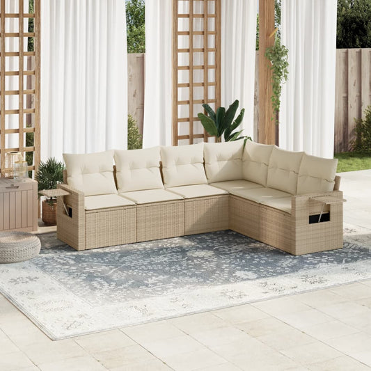 6-tlg. Garten-Sofagarnitur mit Kissen Beige Poly Rattan