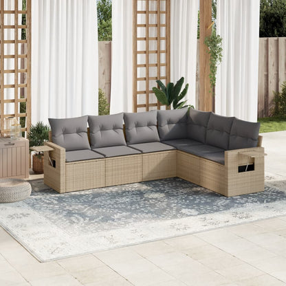 6-tlg. Garten-Sofagarnitur mit Kissen Beige Poly Rattan