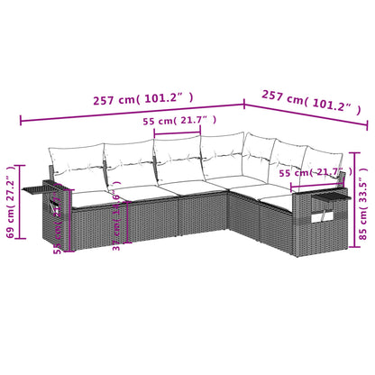 6-tlg. Garten-Sofagarnitur mit Kissen Grau Poly Rattan