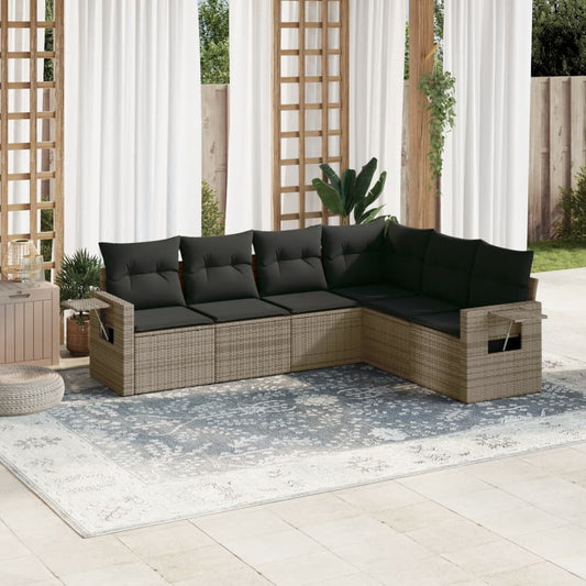 6-tlg. Garten-Sofagarnitur mit Kissen Grau Poly Rattan