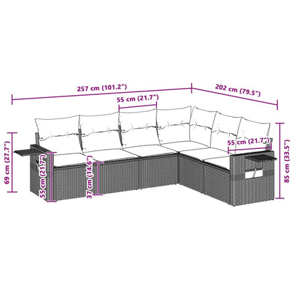 6-tlg. Garten-Sofagarnitur mit Kissen Hellgrau Poly Rattan