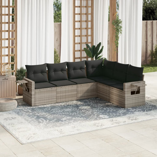 6-tlg. Garten-Sofagarnitur mit Kissen Hellgrau Poly Rattan