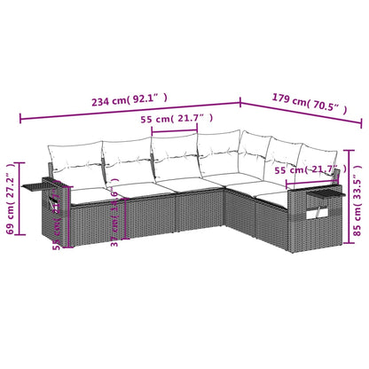 6-tlg. Garten-Sofagarnitur mit Kissen Braun Poly Rattan