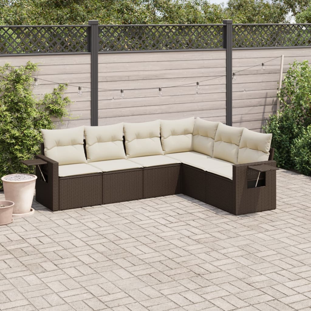 6-tlg. Garten-Sofagarnitur mit Kissen Braun Poly Rattan