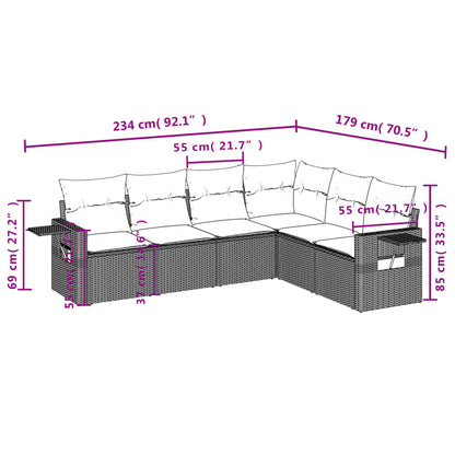 7-tlg. Garten-Sofagarnitur mit Kissen Grau Poly Rattan