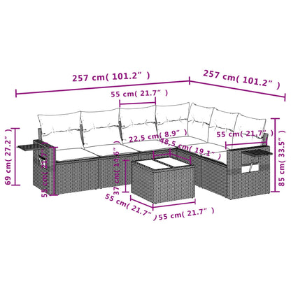 7-tlg. Garten-Sofagarnitur mit Kissen Hellgrau Poly Rattan