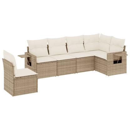 6-tlg. Garten-Sofagarnitur mit Kissen Beige Poly Rattan