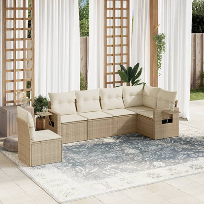 6-tlg. Garten-Sofagarnitur mit Kissen Beige Poly Rattan