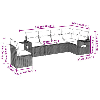 6-tlg. Garten-Sofagarnitur mit Kissen Grau Poly Rattan