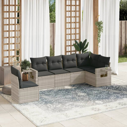 6-tlg. Garten-Sofagarnitur mit Kissen Hellgrau Poly Rattan