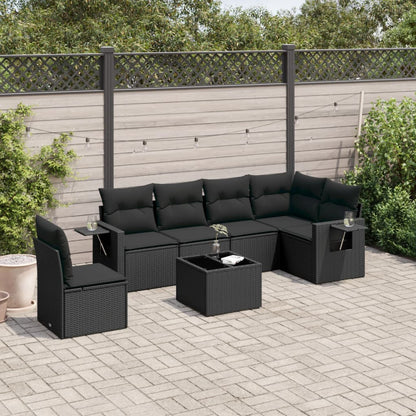 7-tlg. Garten-Sofagarnitur mit Kissen Schwarz Poly Rattan