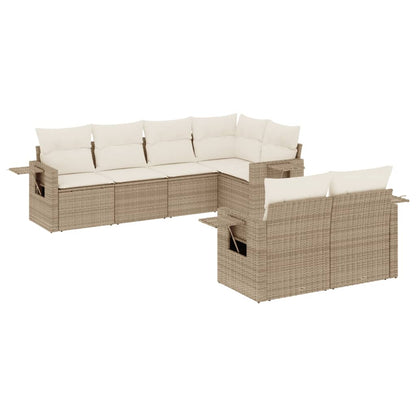 7-tlg. Garten-Sofagarnitur mit Kissen Beige Poly Rattan