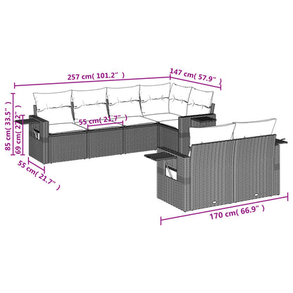 7-tlg. Garten-Sofagarnitur mit Kissen Beige Poly Rattan