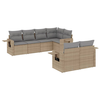 7-tlg. Garten-Sofagarnitur mit Kissen Beige Poly Rattan