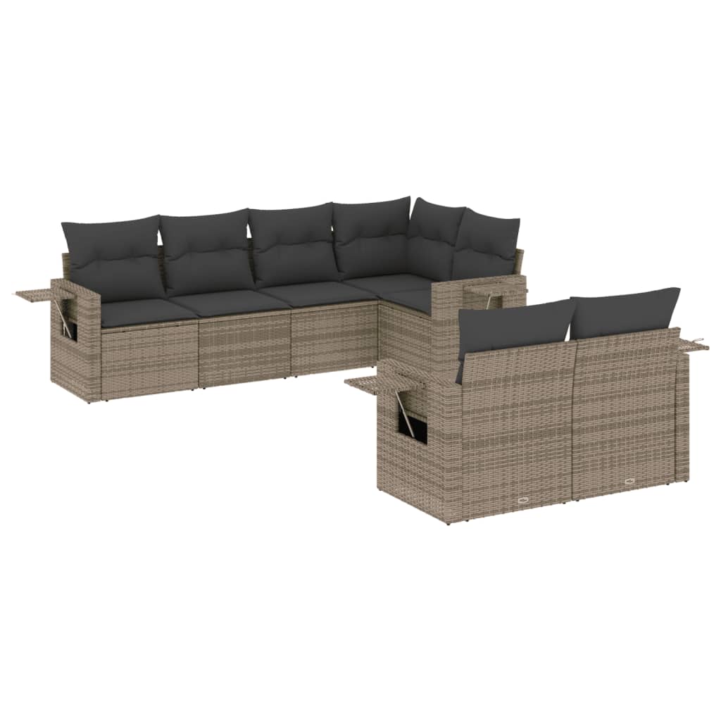 7-tlg. Garten-Sofagarnitur mit Kissen Grau Poly Rattan