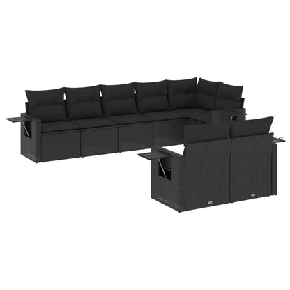 8-tlg. Garten-Sofagarnitur mit Kissen Schwarz Poly Rattan