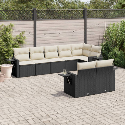 8-tlg. Garten-Sofagarnitur mit Kissen Schwarz Poly Rattan