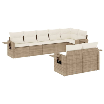 8-tlg. Garten-Sofagarnitur mit Kissen Beige Poly Rattan