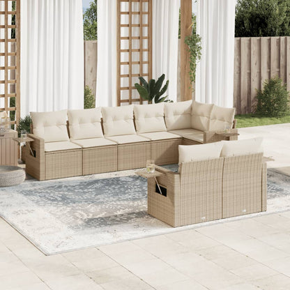 8-tlg. Garten-Sofagarnitur mit Kissen Beige Poly Rattan