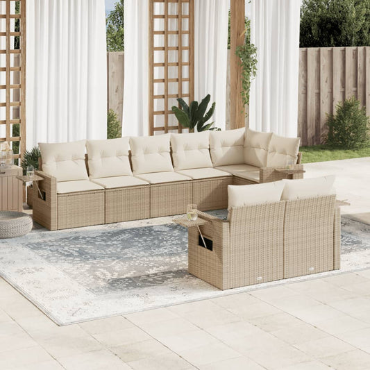 8-tlg. Garten-Sofagarnitur mit Kissen Beige Poly Rattan