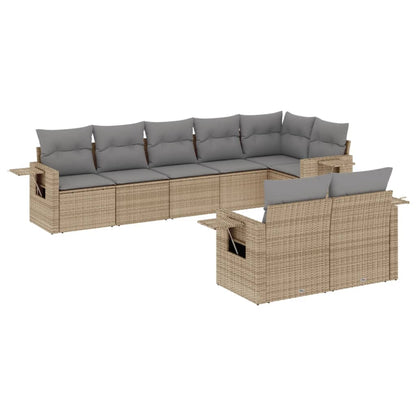 8-tlg. Garten-Sofagarnitur mit Kissen Beige Poly Rattan