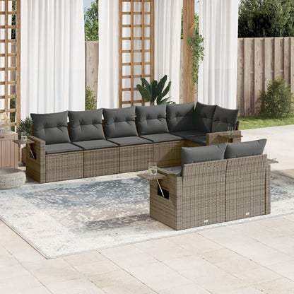 8-tlg. Garten-Sofagarnitur mit Kissen Grau Poly Rattan