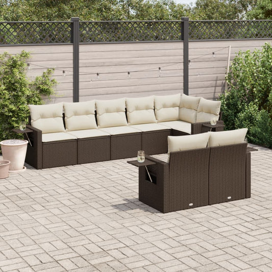 8-tlg. Garten-Sofagarnitur mit Kissen Braun Poly Rattan